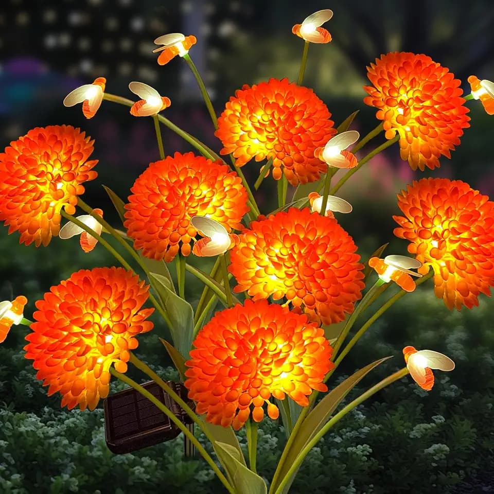 Solar Garden Lights, 4 Pack Solar Swaying Bee Lights with Flowers, Waterproof Firefly Light Outdoor for Garden Patio Yard Pathway Fall Decoration Gifts for Women Mother's Day