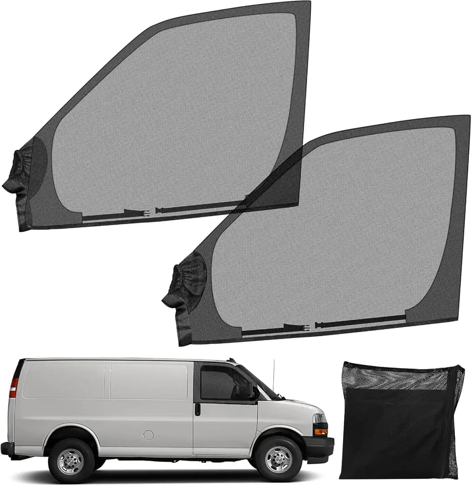 Magnetic Window Screens Customized for 1996-2025 Chevrolet Express/GMC Savana, Front Door Bug Mesh (Pair), Keeps Bugs Out Magnetic Bug Mesh, Easy to Install
