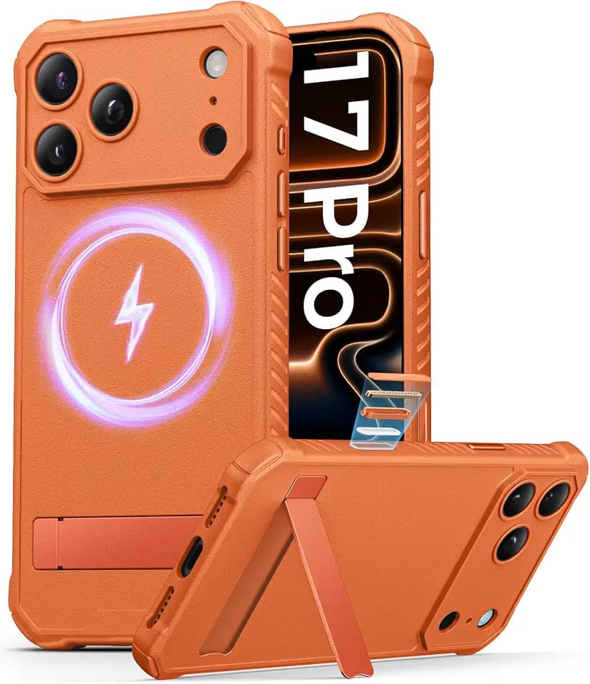 ASAFCASE for iPhone 17 Pro Case Magnetic, Built-in Stand, Orange