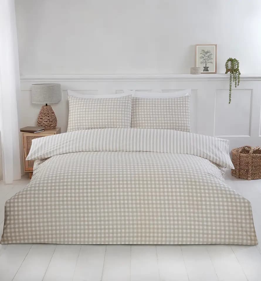 Rapport Home Bettwäsche-Set für Einzelbett, Gingham-Karo, Natur