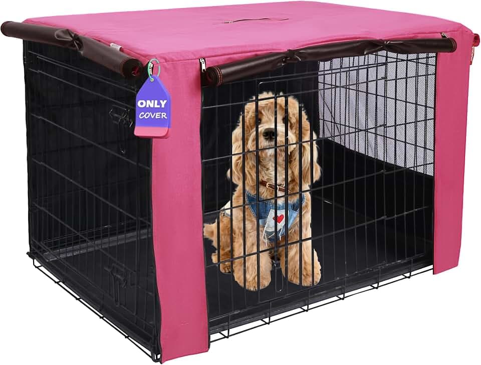 HiCaptain 36-Inch Dog Crate Cover with Mesh, Waterproof Kennel Cover, Pink