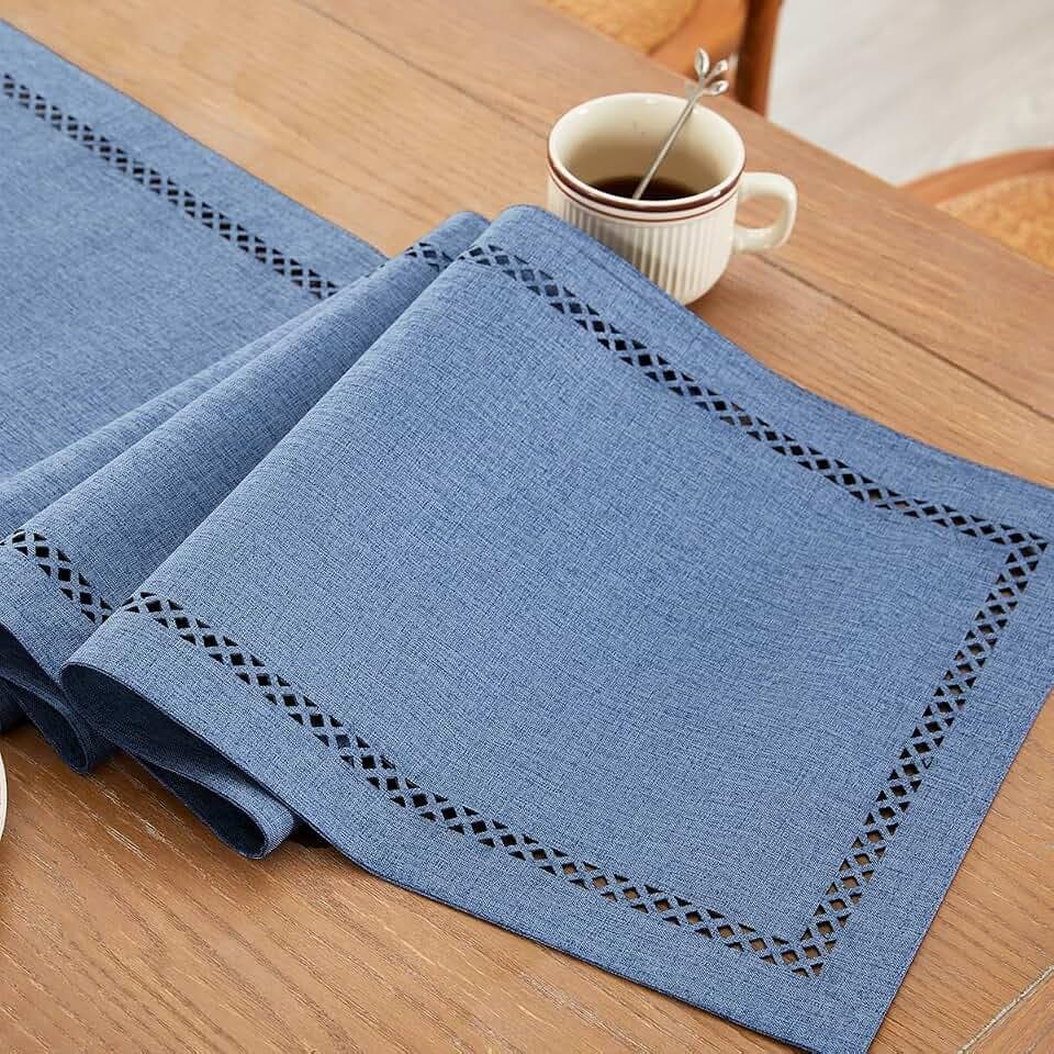 Rustic Burlap Table Runner, Blue Table Runners 72 inches Long