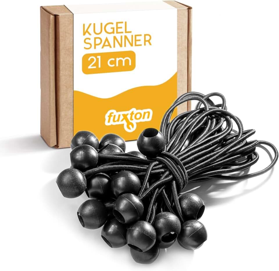 fuxton 100 Spanngummis mit Kugel, schwarz 21 cm für Zelte, Plakate, Schnellspanner, Expanderschlingen, Planenhalter, Planengummi, Zeltgummis