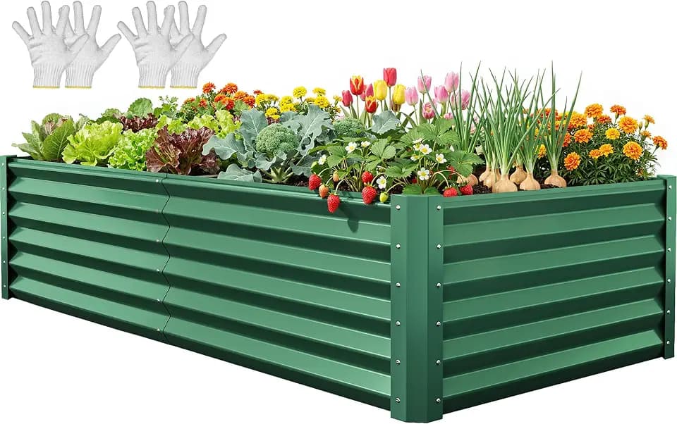 YITAHOME 6x3x1.5ft Large Raised Garden Bed Kit, Galvanized Metal Planter Box with Gloves, Ground Nails, Support Rod, Outdoor Above Ground Planters for Plants Vegetables Flowers, Green