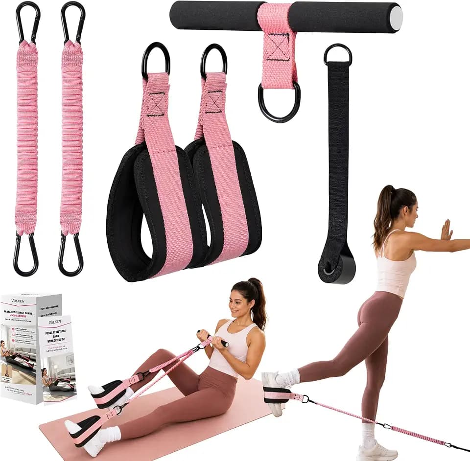 VULKEN Upgraded Foot Pedal Resistance Band for Women Core Workout, Resistance Band with Handles Door Anchor for Full Body Home Workout