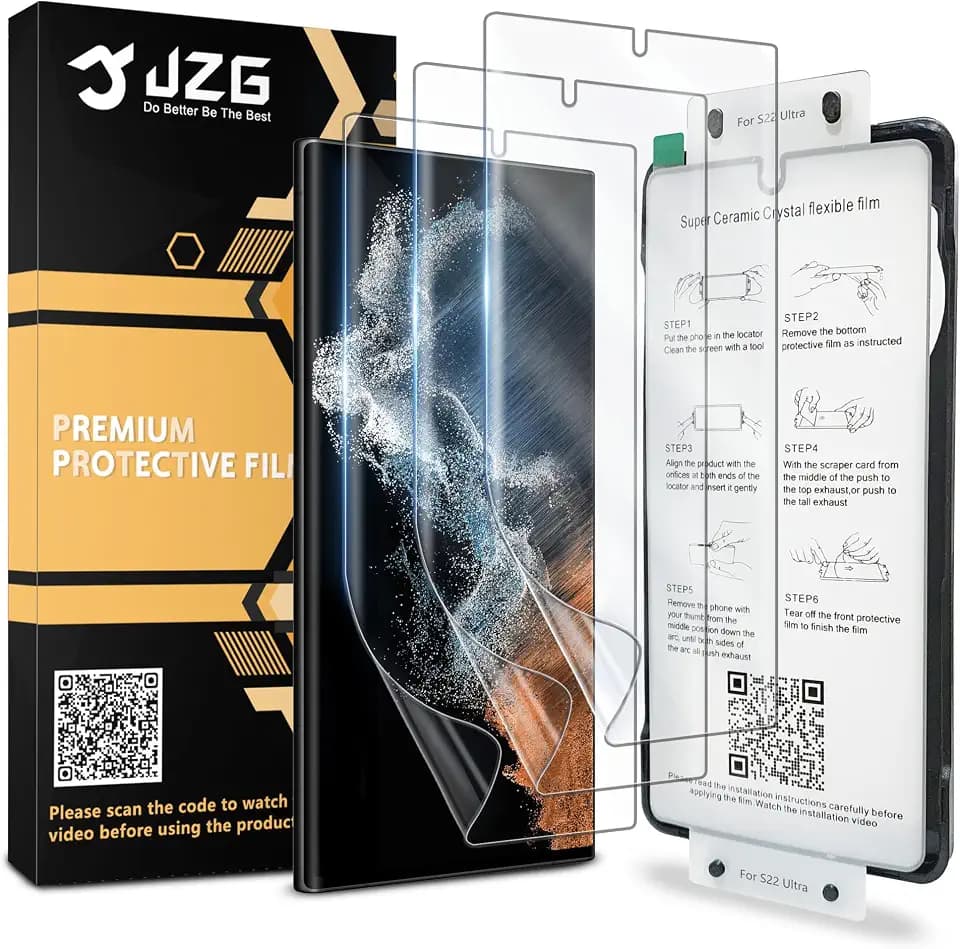 3 Pack for Samsung Galaxy S22 Ultra Screen Protector - Ceramic Film, Supports Fingerprint Recognition, Easy to Install Tool, Bubble-Free, Scratch Self-Healing, HD Screen Protector