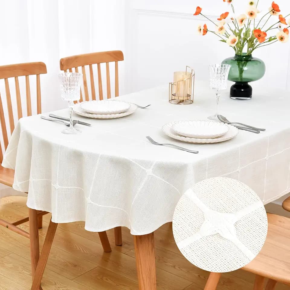 NEWISHER Farmhouse Embroidered Plaid Oval Tablecloth 60 x 84 Inch