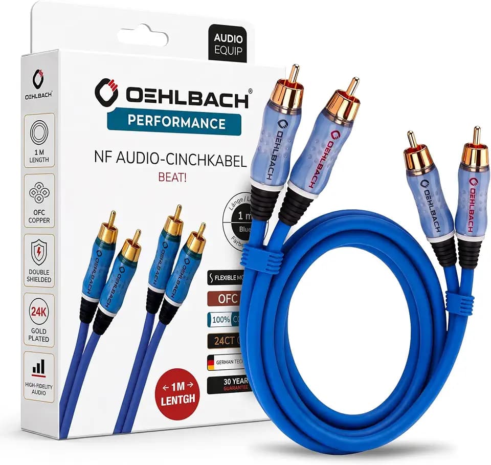 Oehlbach Beat - Stereo Audiokabel - Cinch-Kabel Set für CD-Player & Verstärker (effektive Schirmung & OFC Kupfer) - blau - 1m