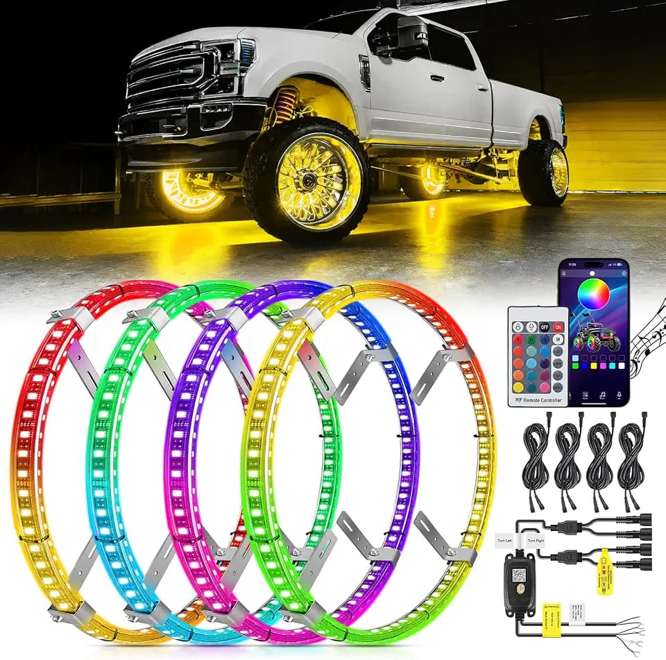 Nilight 4PCS 15.5inch Double Row Wheel Ring Lights RGB with APP & Remote
