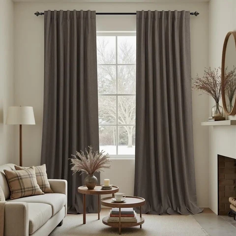 KOUFALL Brown Curtains Blackout 2 Panels,Dark Chocolate Linen Pleated Black Out Thermal Insulated Curtains for Winter Bedroom Living Room 84 Inch Long