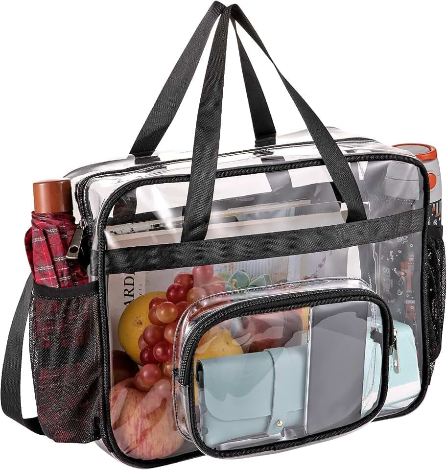 Clear Bags Stadium Approved,See Through Tote Bag+Shoulder Strap Large Transparent Bag