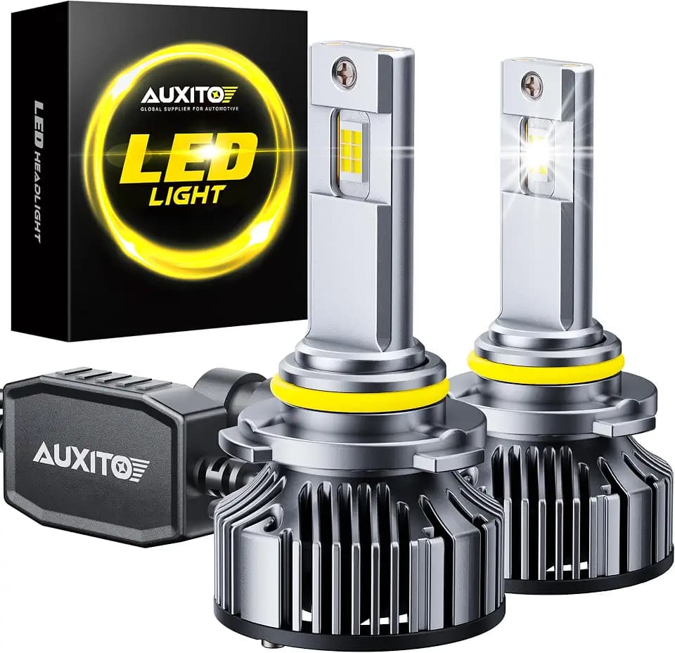 AUXITO 9005 Light Bulbs, 50000LM 1000% Brighter 6500K Cool White HB3 Light, 30 Years Lifespan, CANbus Ready No Flicker, Pack of 2