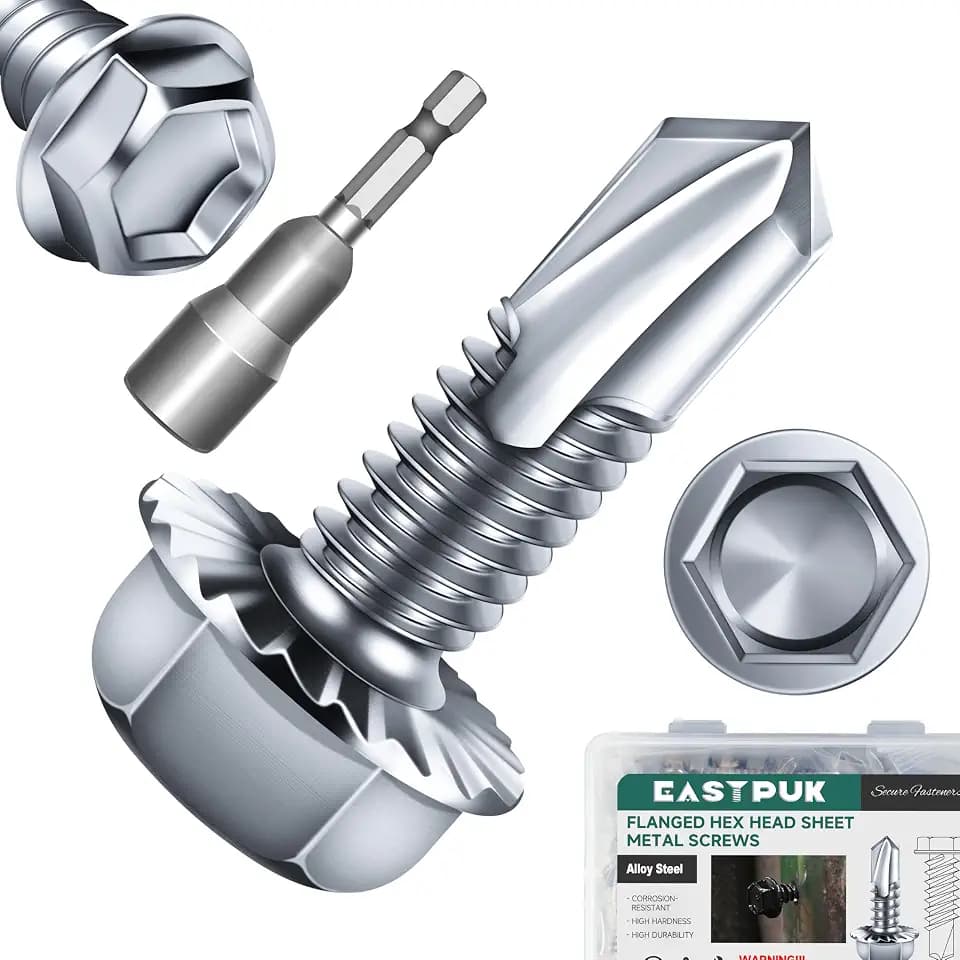 25Pcs #12 x 3/4" Sheet Metal Screws, Zinc Serrated Flanged Hex Head Self Drilling Screw, Diamond Point Self Tapping Screws, 410 Stainless Steel Fast Tapping with Socket
