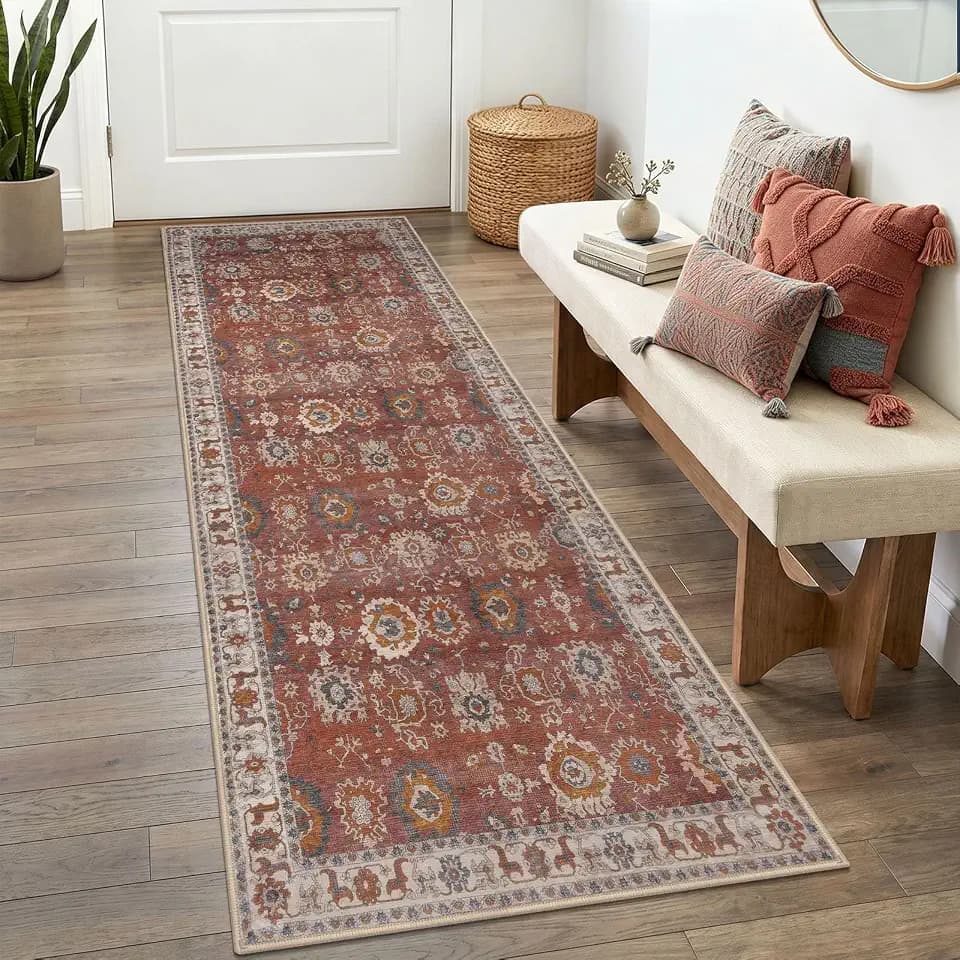 Lansny Vintage Washable Runners for Hallway 2x6 Runner Rug Non Slip Indoor