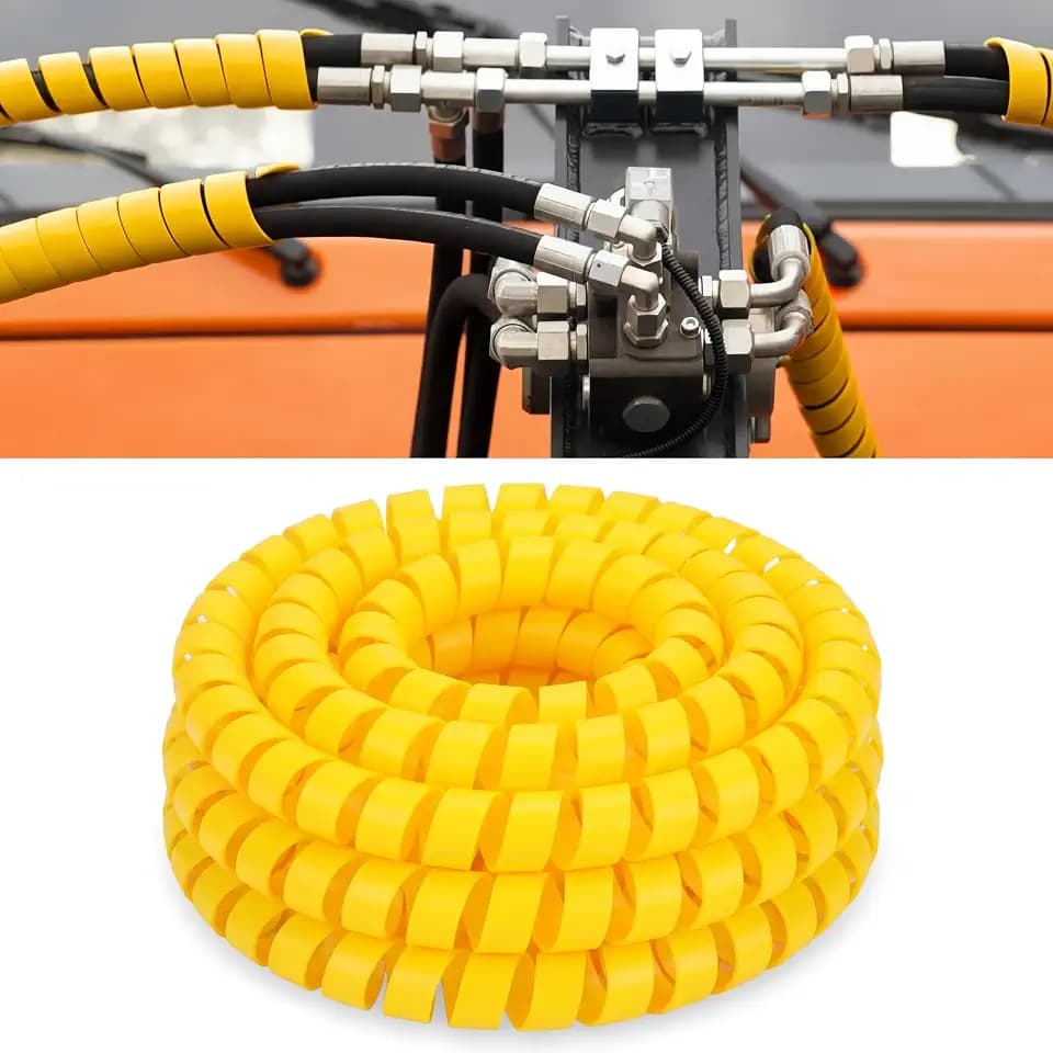 Pangda 12Ft Hydraulic Hose Protector 1.25Inch Spiral Hose Wrap Cover Yellow
