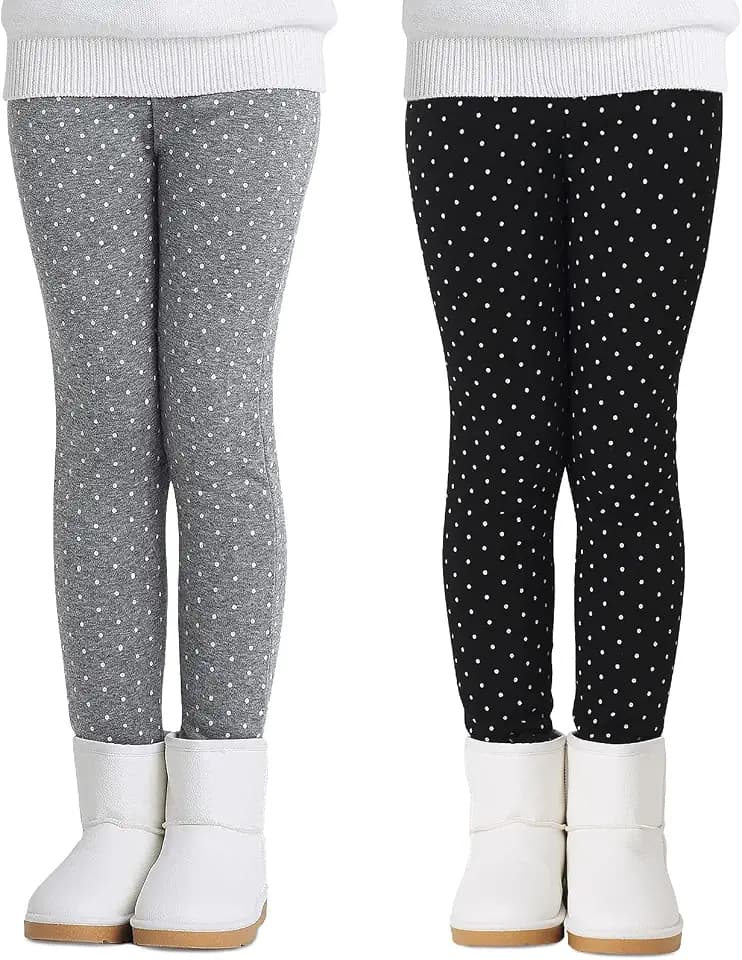 Adorel Mädchen Gefütterte Leggings Winter Baumwolle Thermoleggings 2er-Pack Schwarz Pünktchen & Grau Pünktchen 122-128 EU (Herstellergröße 130)
