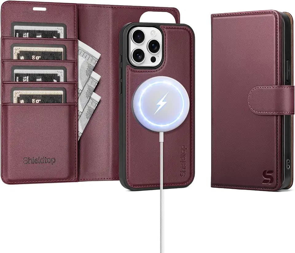 Shieldtop Compatible with Magsafe Magnetic 2 in 1 Detachable iPhone 12 Pro Max Wallet Case with Card Holder Credit Slots Men Women,PU Leather RFID Blocking Flip Kickstand for Apple 12 ProMax,Wine Red