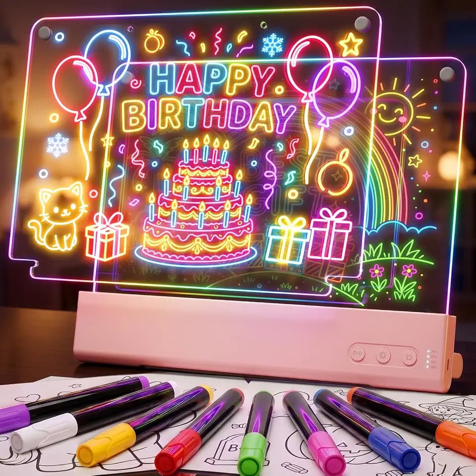 CIMELR Double LED Drawing Board for Kids - 16" Rechargeable Light Up Tracing Pad with Animation & Dual Panel, 15 Modes Art Dry Erase Board, Gifts for 5-10 Year Old Girls Boys Easter Birthday Christmas