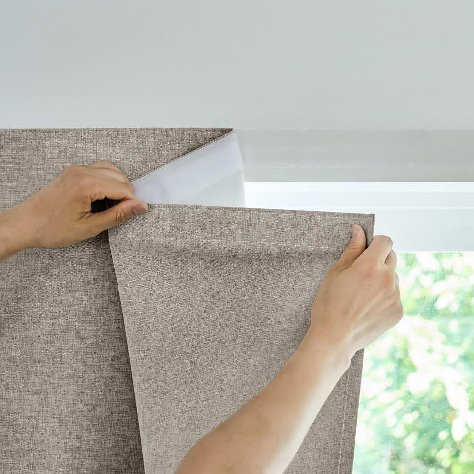 Jilron Adhesive Curtain,100% Blackout Shades,No Rod,Easy to Install,Provides Privacy Protection for Bedrooms (Light Coffee - W35 × L72 in)