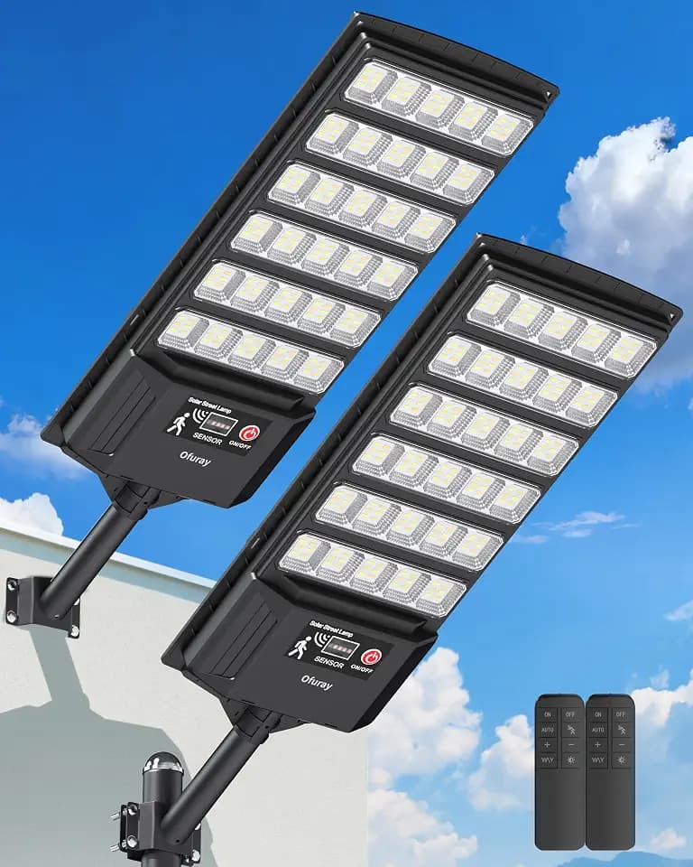 Ofuray Solar Lights Outdoor, Dusk to Dawn Security with Remote 2 Pack