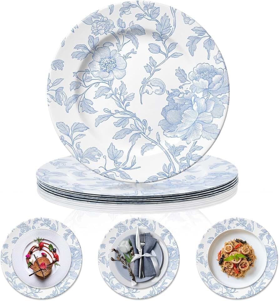 Yungyan 6 Pack 13inch Christmas Charger Plate Bluk Blue White French Toile