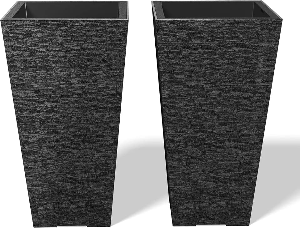 Kante Set of 2 Black Plastic Square Planters 22.5" Tall Home & Outdoor