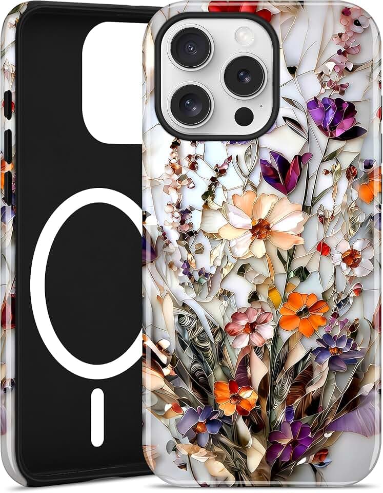 Magnetic Flower Phone Case for iPhone 16 Pro Max, Yellow