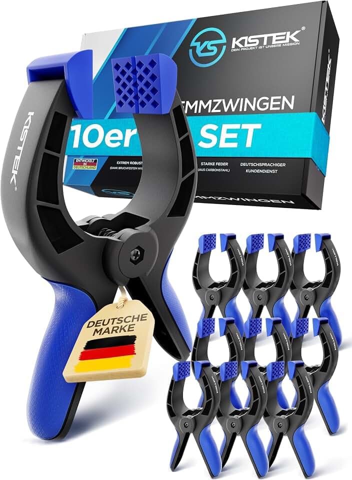 KISTEK® Klemmzwingen Set [10 Stück] - Federklemmen mit über 8cm Spannweite und starker Spannkraft - Klammern zum Leimen von Holz, Metall, etc. - Ideal zum Klemmen bei Fotografie, Pool & Werkstatt