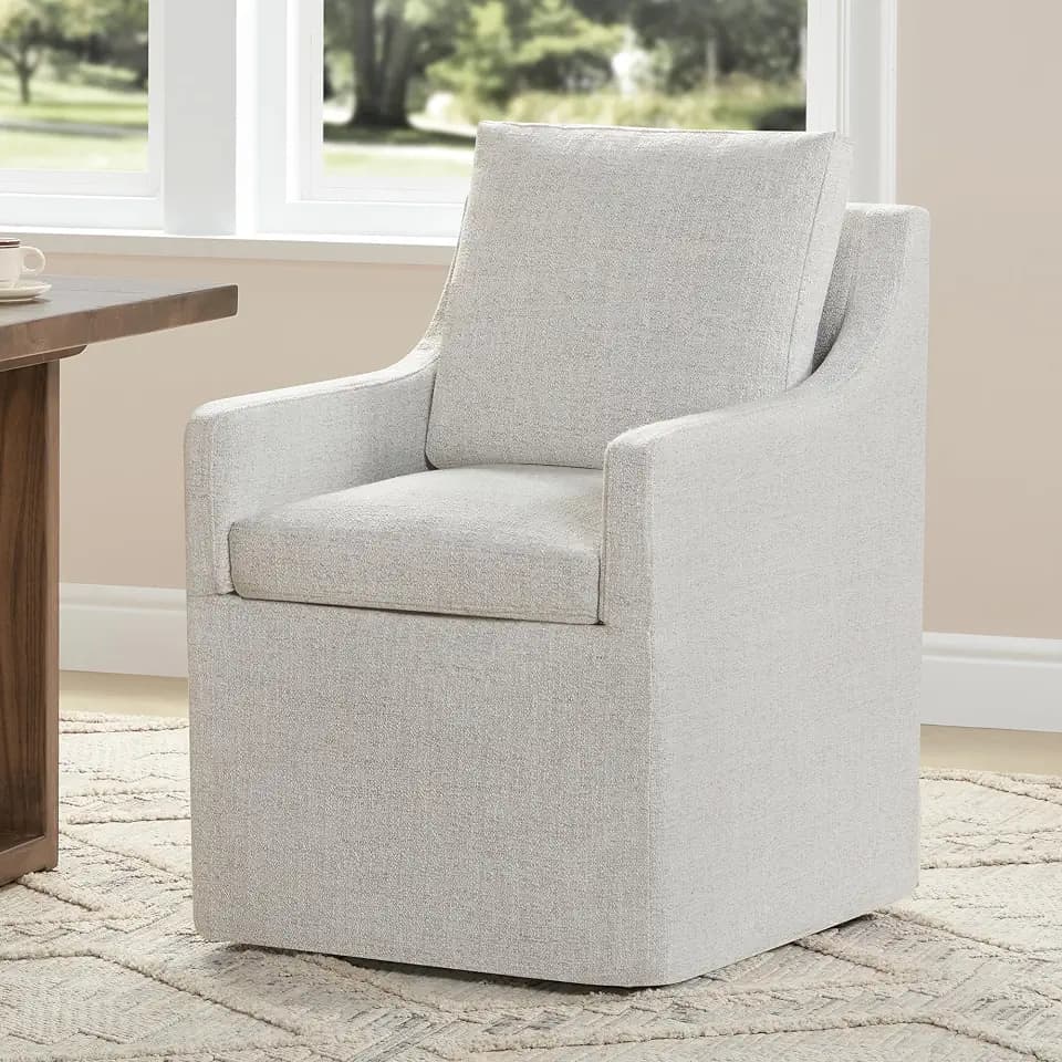 KISLOT Upholstered Dining Chairs Set of 1 with Casters, Light Beige
