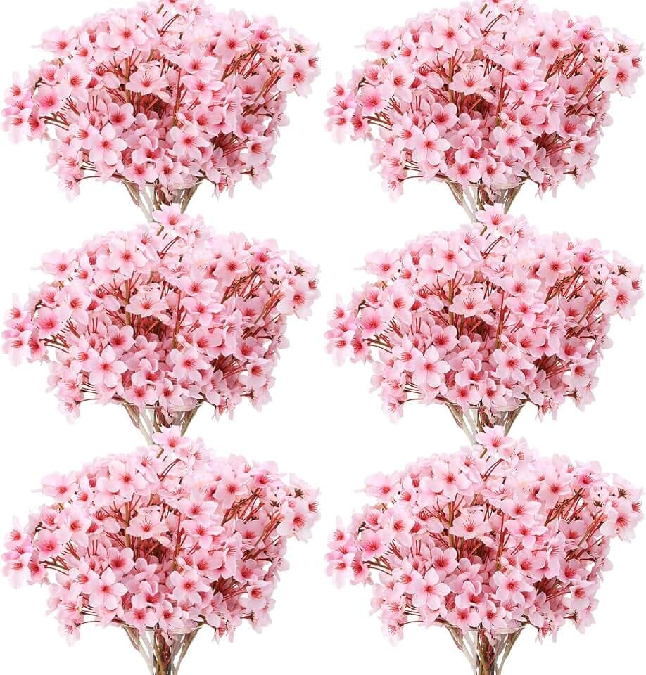 Tigeen 36 Pcs Artificial Cherry Blossom Flower Silk Cherry Blossom Branches 15.7 Inch Fake Floral Branches Bundles Faux Flower Stems for Vase Home Wedding Table Centerpiece (Pink)