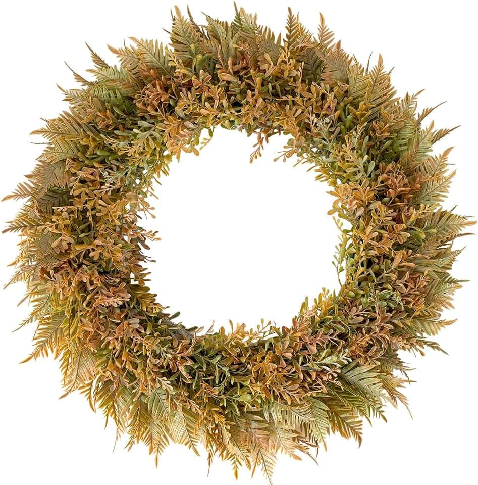 HipTree 22 Inch Fall Fern Eucalyptus Wreath Autumn Front Door Wreath