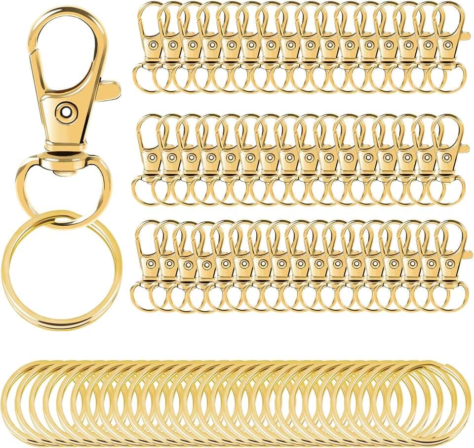 100 Stück Gold-Karabinerhaken mit Schlüsselringen, Schlüsselanhänger-Clip-Haken, Karabiner-Verschlüsse für Schlüsselanhänger, Schmuck, Basteln, Basteln