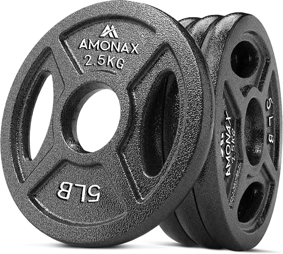 Amonax AMONAX Gusseisen Hantelscheiben Set, 2,5kg, 5kg, 10kg Hantel Set für 25mm & 50mm Olympia Gewichte Hantel Bar, Metall Hantelscheiben für Gewichtheben und Hip Thrust, Hantelscheiben für Home Gym