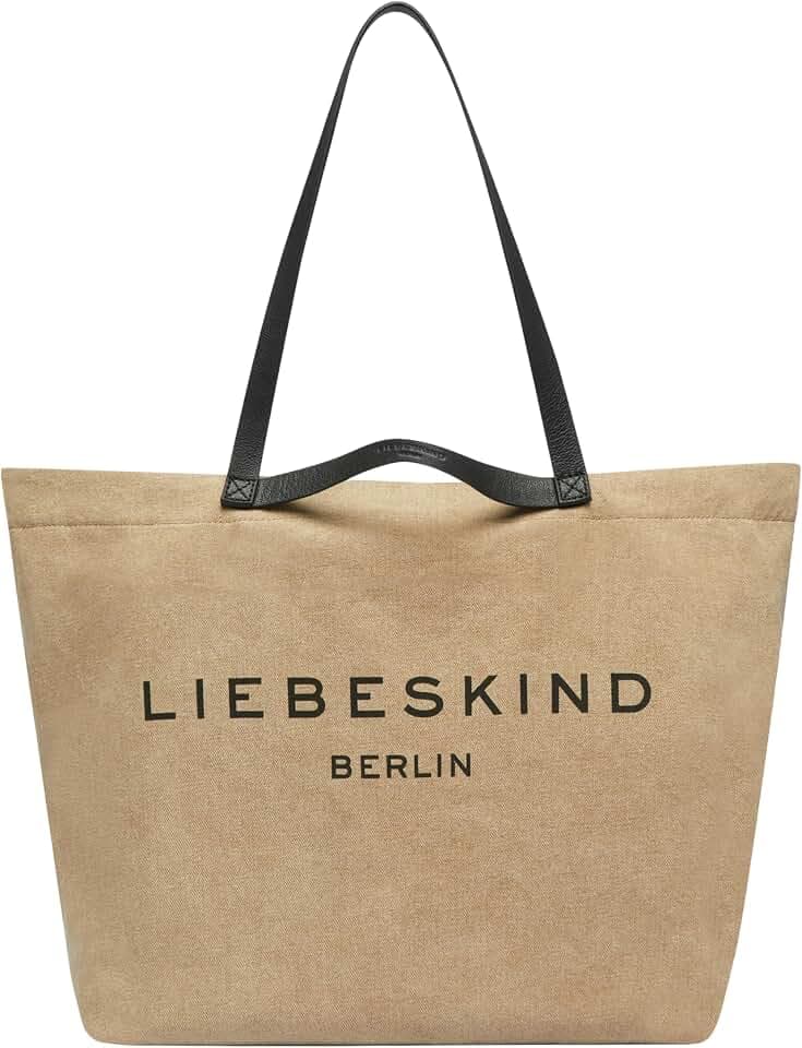 Liebeskind Berlin Damen-Shopper „Aurora“ – Große Canvas-Tasche Damen mit Reißverschlussfach und Leder-Schulterriemen – Shopper Bag Women – Passend für Laptops bis 16 Zoll – Light Bag