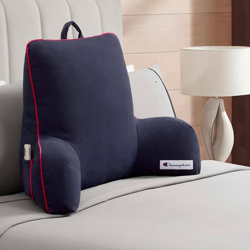 Champion Faux Wool Bedrest Pillow, 100% Polyester Cover and Fill, Spot Clean Only, Navy Blue, 29" x 24.5" x 10.5"
