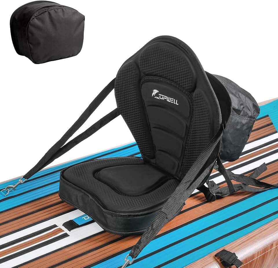 UPWELL Universal Kayak Seat with Storage Bag & 4 Adjustable Strap, Paddle Board Seat with Memory Foam Padded and Backrest for Kayak, Canoe, Sup
