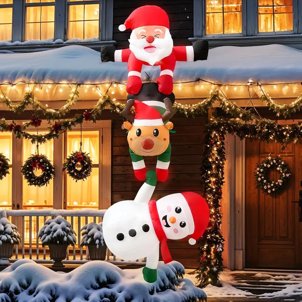 240 cm Aufblasbare Weihnachtsdekorationen, Hängender Weihnachtsmann und Fallender Elch-Schneemann, Weihnachtsdekorationen mit LED-Lichtern, Geeignet für Dach, Fenster, Rasen, Garten