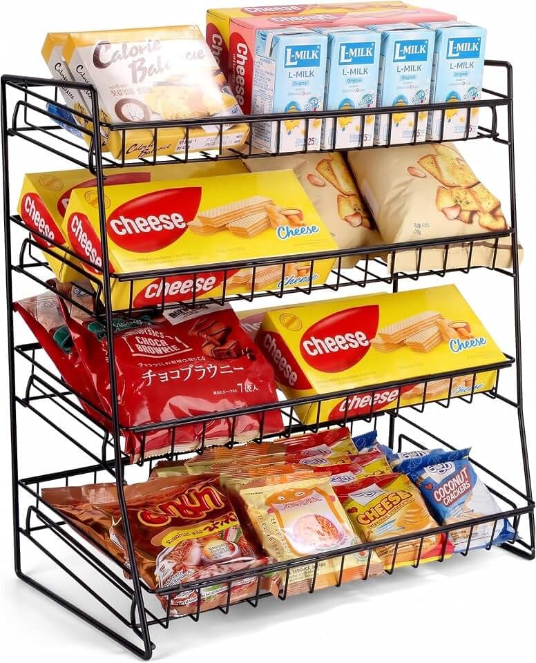 Liaakrr Candy Display Rack, 2025 Upgraded Metal Snack Rack Display Stand, Candy Display Rack Countertop,Snack Organizer for Countertop, Kitchen and Stores