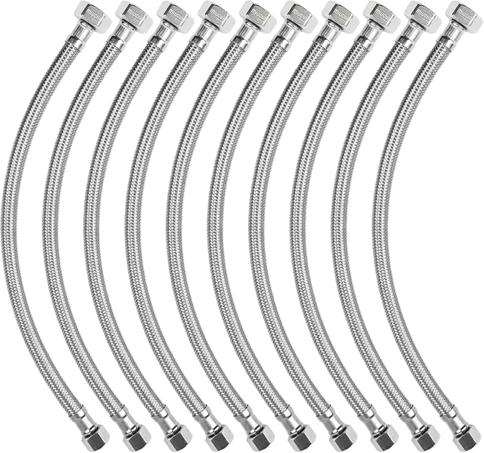 [10-Pack 12 Inch] 1/2" FIP x 3/8" COMP Faucet Supply Lines, Bathroom Faucet Hose Connector, 304 Stainless Steel Braided Water Supply Line