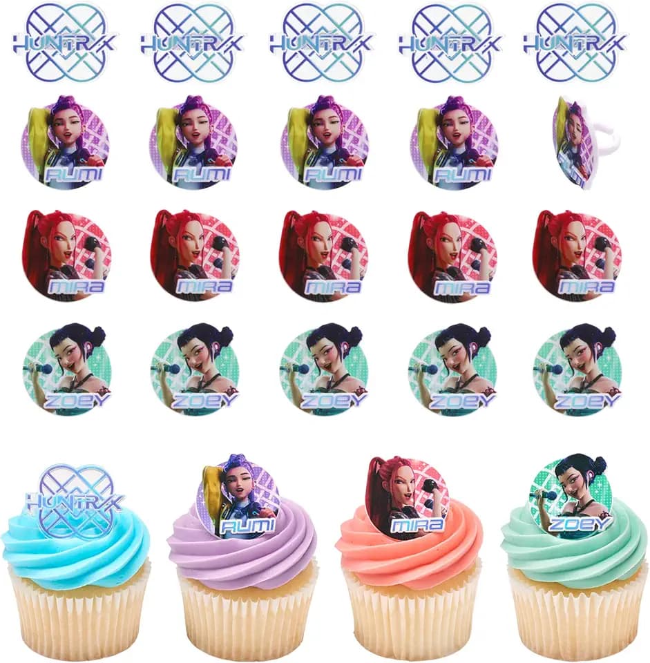 KPop Demon Hunters HUNTR/X Cupcake Toppers | 24 Pack Party Decoration Rings