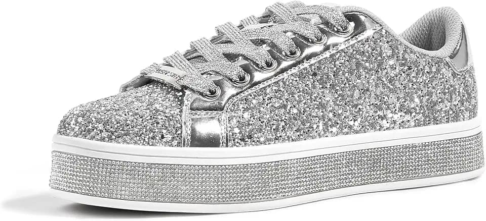 LUCKY STEP Damen Plateau Sneaker mit Glitzer, Funkelnde Schuhe