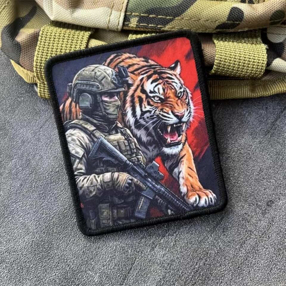 Klett Patch "Soldaten und Tiger" Patch Klett für Rucksäcke Militär Patches Aufkleber Abzeichen Klettbänder