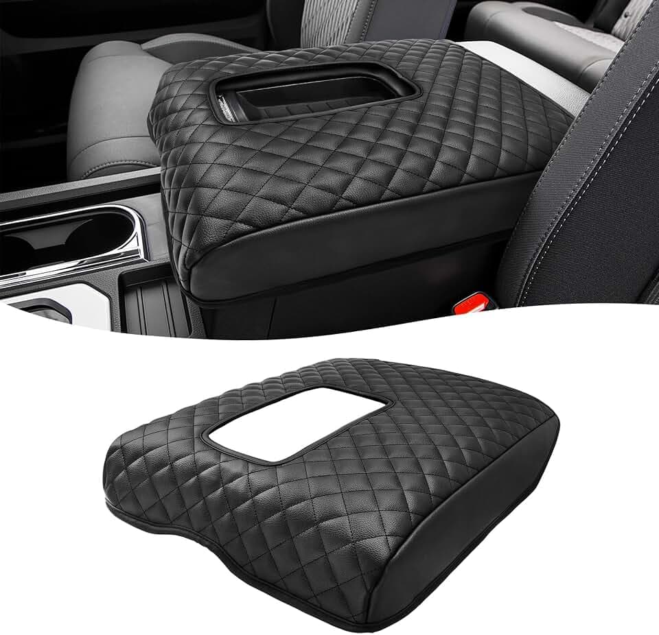 KBH Center Console Armrest Cover for Toyota Tundra 2014-2021, Vinyl Leather Trim, Arm Rest Cushion Pad, Anti-Scratch, Black