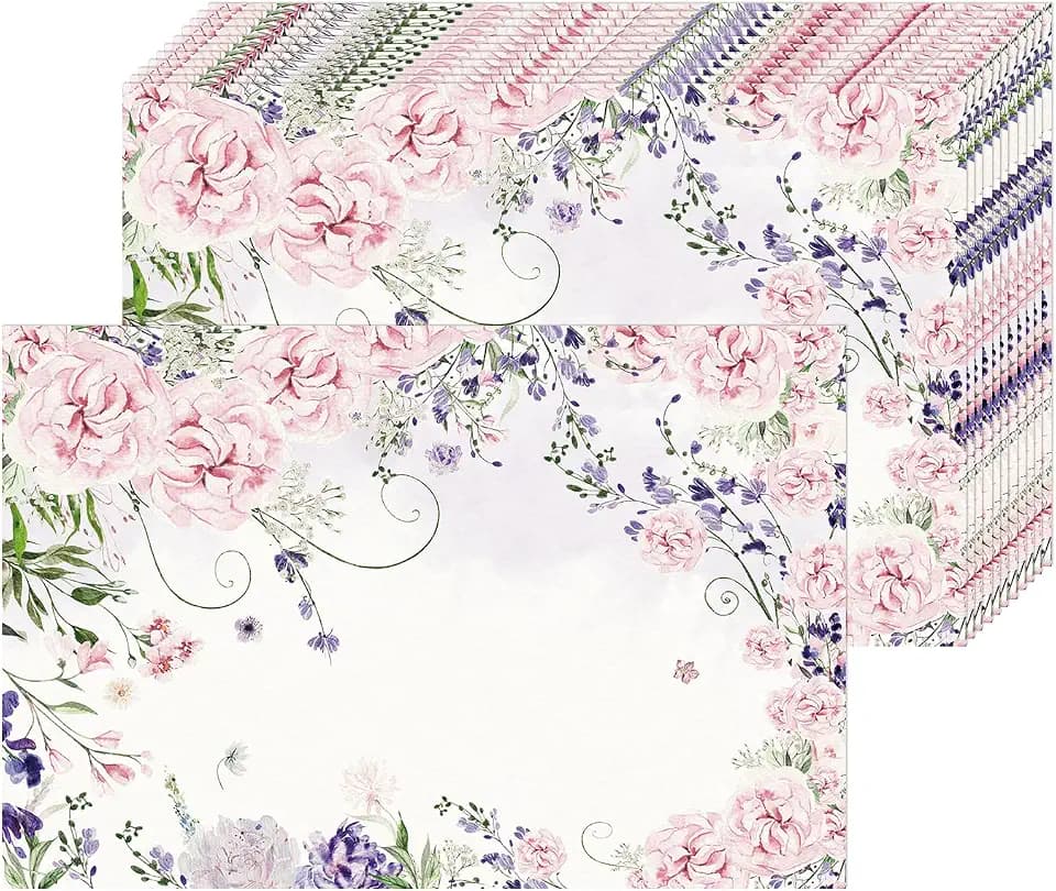 50 Pack Watercolor Flower Paper Placemats Disposable, 16x 11 Inch