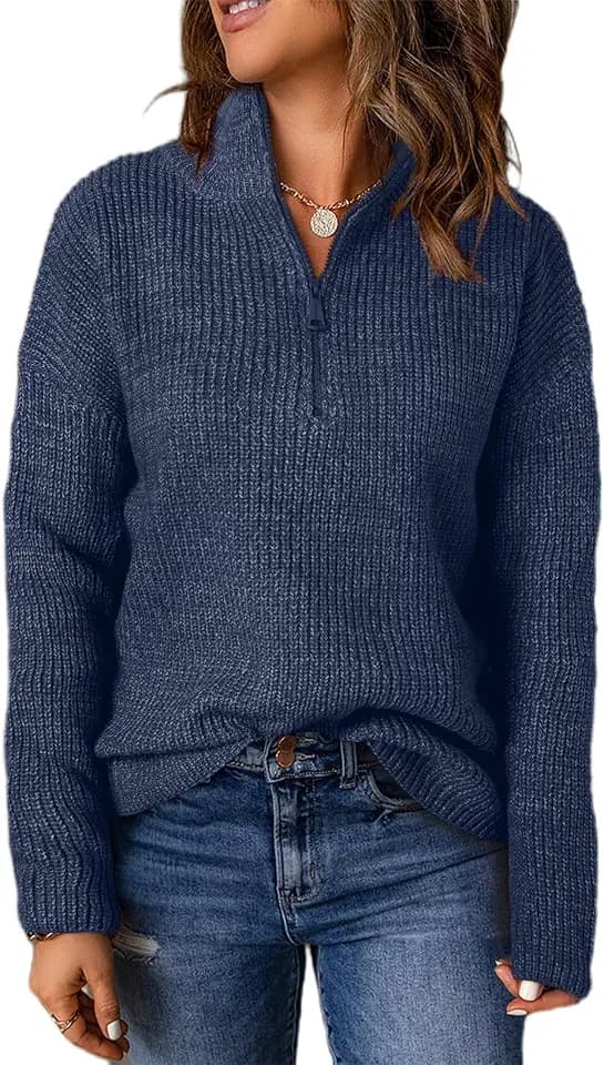 Dokotoo Womens Sweaters Quarter Zip Pullover Polo Neck Casual Fall Outfits