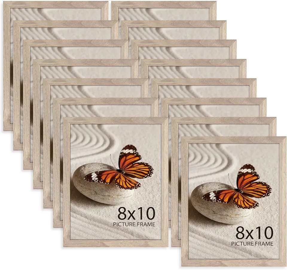 Memory Island 8x10 Photo Frames for Wall and Tabletop Display, 8 by 10 Walnut Wood Grain Picture Frames with HD Plexiglass, Set of 15