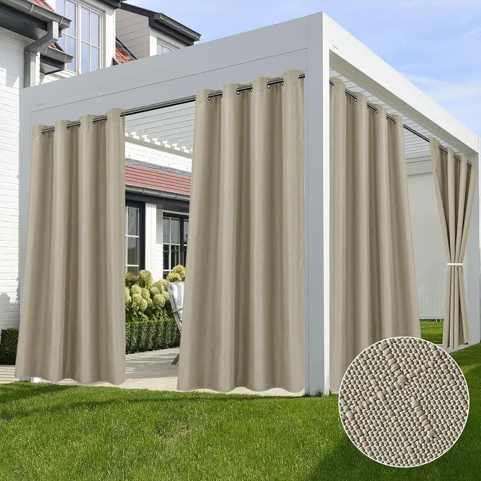 Linen Outdoor Curtains for Patio Waterproof 4 Pcs 54x84 In Taupe