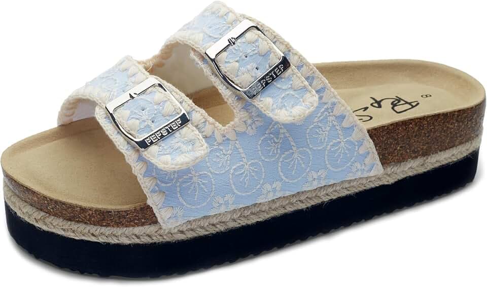 PepStep Slide Sandals for Women with Soft Cork Footbed and Strap, Ladies Fashion Platform Slide Sandals Comfortable Slip On Style