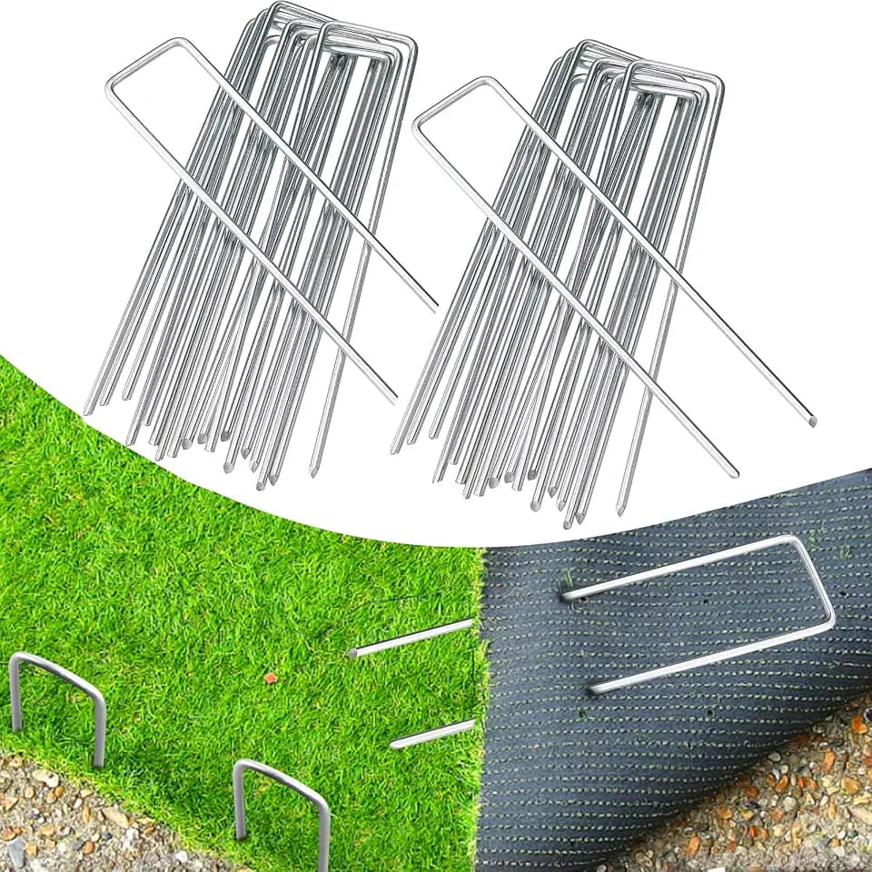 200 Pack 6 Inch Garden Stakes, Galvanized Landscape Staples for Weed Barrier Fabric, Heavy Duty Sod Pins Securing Pegs Netting Ground Sheets and Fleece, Ground Cover, Irrigation Tubing