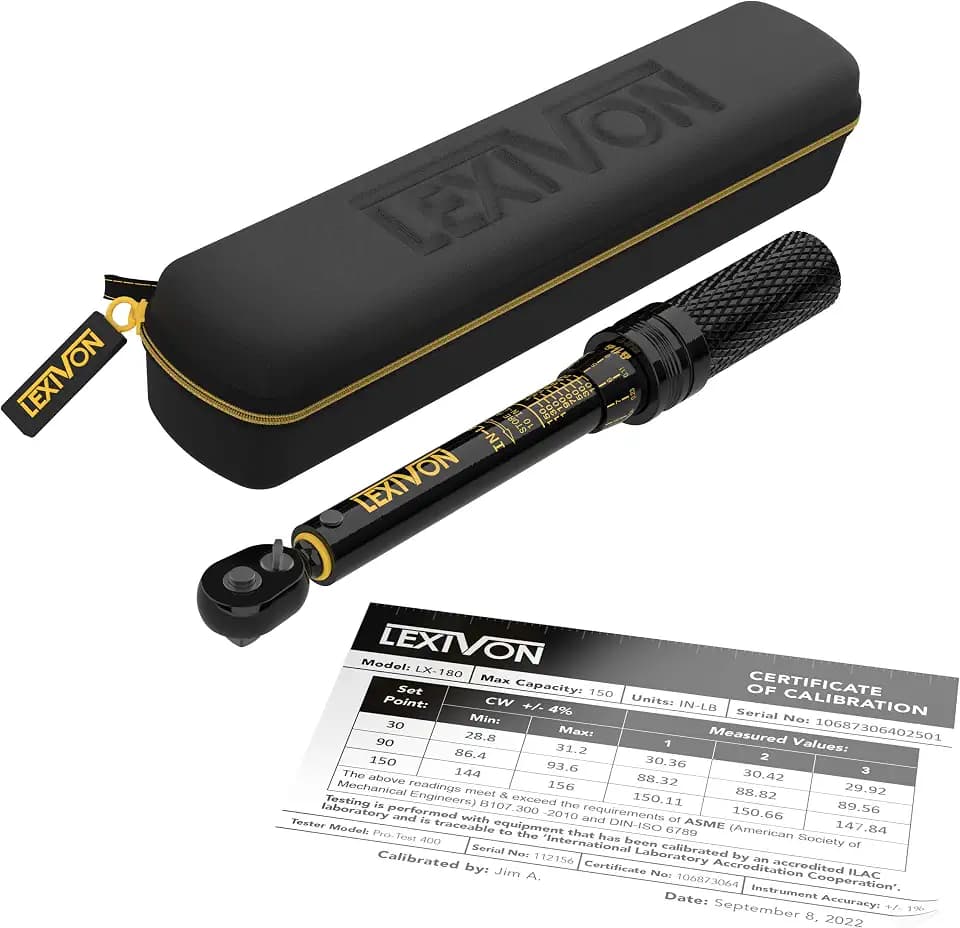 LEXIVON Zoll Pfund Drehmomentschlüssel 1/4 Zoll Dr. | 72-Zahn-Getriebe in zwei Richtungen Klicktyp | Mikroeinstellung 10~150 Zoll lb (1,1~16,9 Nm) | Reißverschluss-Schutzhülle (LX-180)